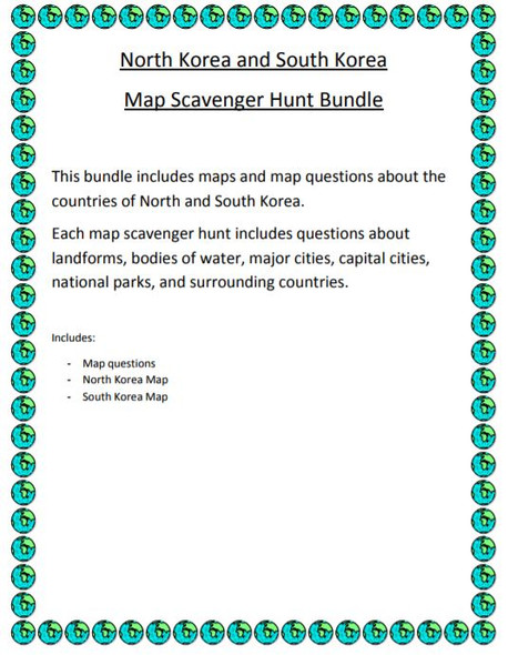 North and South Korea Map Scavenger Hunt Bundle