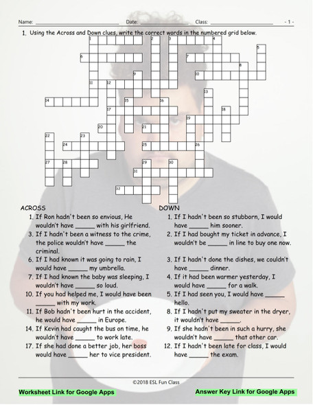 Conditional Sentences Type 3 Interactive Crossword Puzzle for Google Apps LINKS