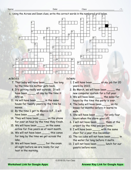 Future Perfect Continuous Tense Interactive Crossword Puzzle for Google Apps LINKS