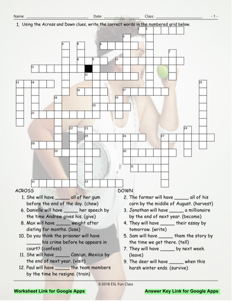 Future Perfect Tense Interactive Crossword Puzzle for Google Apps LINKS