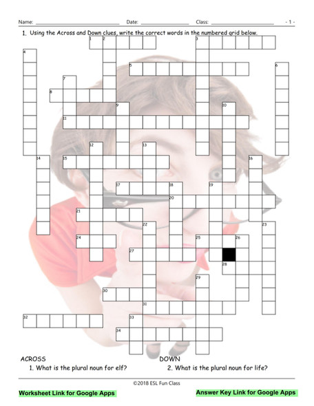 Irregular Plural Nouns Interactive Crossword Puzzle for Google Apps LINKS