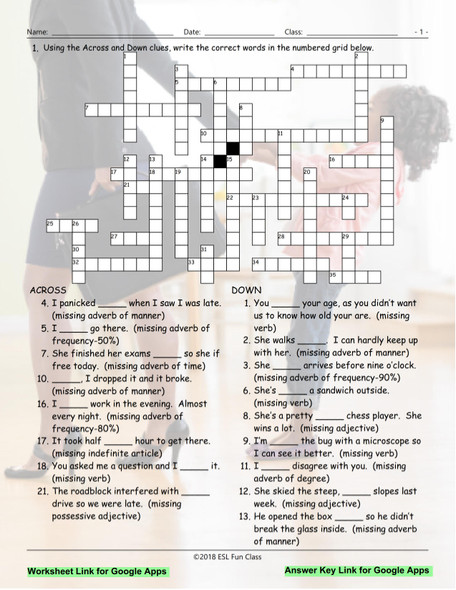 Parts of Speech Interactive Crossword Puzzle for Google Apps LINKS