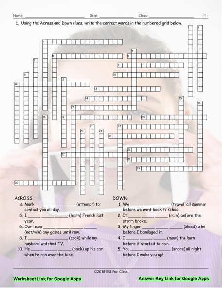 Past Perfect Continuous Tense Interactive Crossword Puzzle for Google Apps LINKS