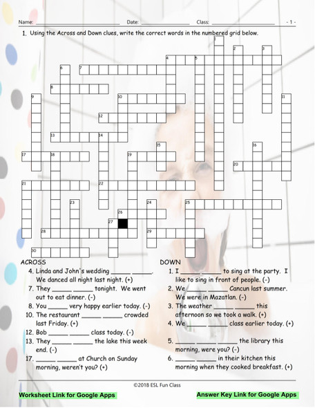 Past Simple Tense-Verb Be Interactive Crossword Puzzle for Google Apps LINKS