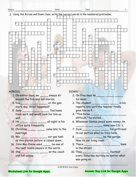 Used To-Would Always Interactive Crossword Puzzle for Google Apps LINKS