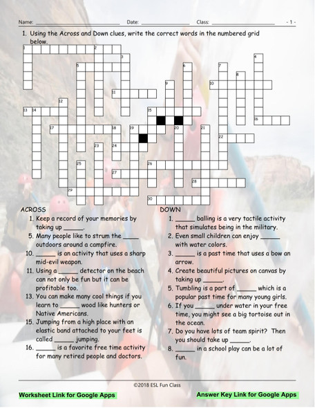 Free Time-Hobbies Interactive Crossword Puzzle for Google Apps LINKS