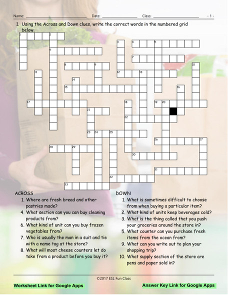 Grocery Shopping Interactive Crossword Puzzle for Google Apps LINKS