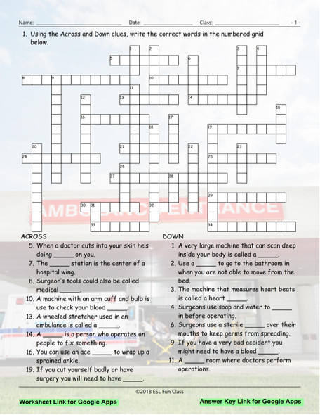 Hospitals-Injuries Interactive Crossword Puzzle for Google Apps LINKS