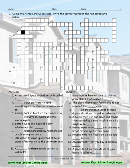 Houses-Apartments Types-Features Interactive Crossword Puzzle for Google Apps LINKS