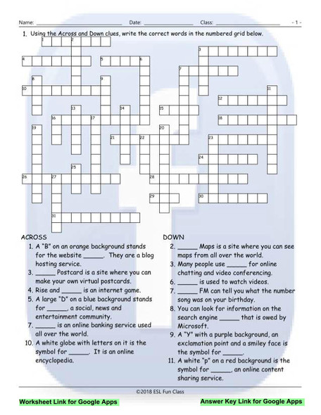 Internet Sites-Terms Interactive Crossword Puzzle for Google Apps LINKS