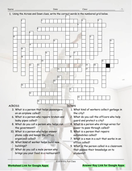 Jobs-Professions Interactive Crossword Puzzle for Google Apps LINKS