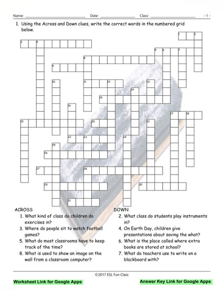 School Items-Places-Subjects Interactive Crossword Puzzle for Google Apps LINKS