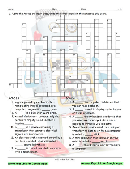 Technology-Gadgets Interactive Crossword Puzzle for Google Apps LINKS