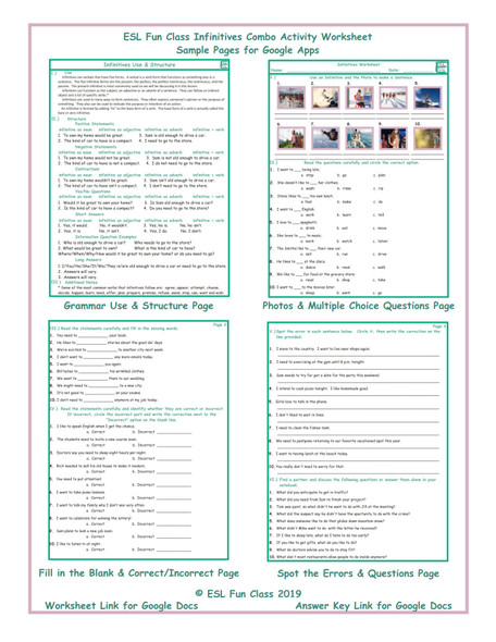 Infinitives Combo Interactive Worksheets for Google Apps LINKS