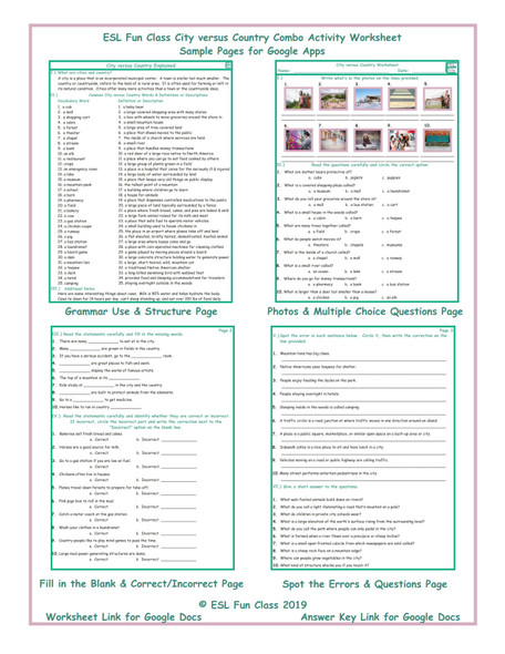 City versus Country Interactive Worksheets for Google Apps LINKS