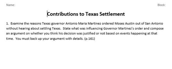 Contributions to Settlement of Texas