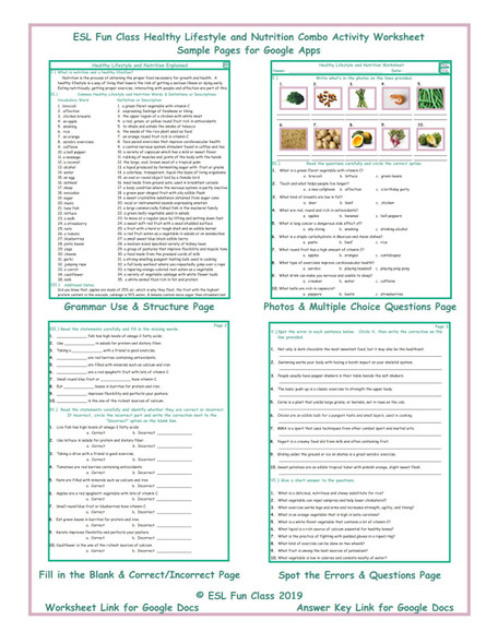 Healthy Lifestyle and Nutrition Interactive Worksheets for Google Apps LINKS