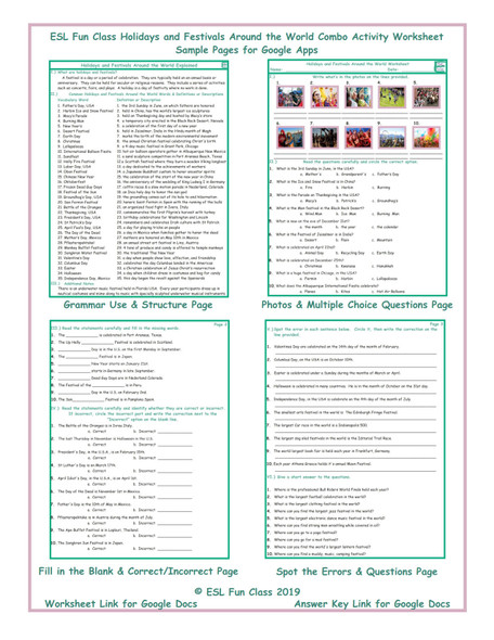 Holidays and Festivals Around the World Interactive Worksheets for Google Apps LINKS