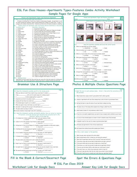 Houses-Apartments Types-Features Interactive Worksheets for Google Apps LINKS