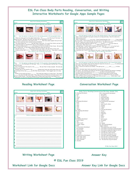 Body Parts Read-Converse-Write Interactive Worksheets for Google Apps LINKS
