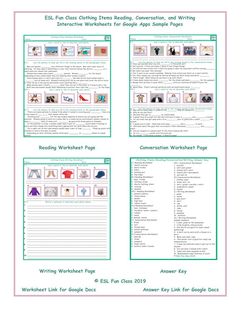 Clothing Items Read-Converse-Write Interactive Worksheets for Google Apps LINKS