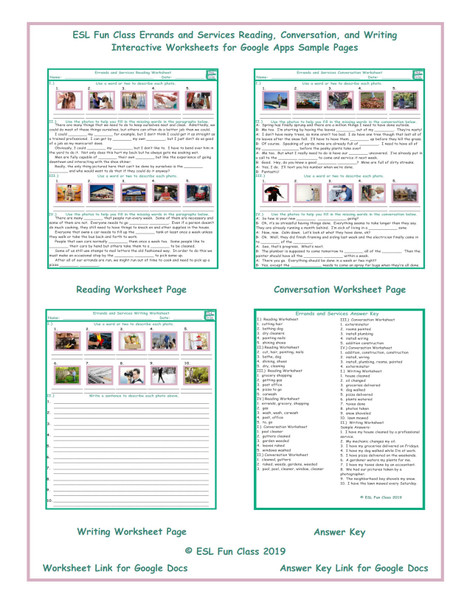 Errands and Services Read-Converse-Write Interactive Worksheets for Google Apps LINKS
