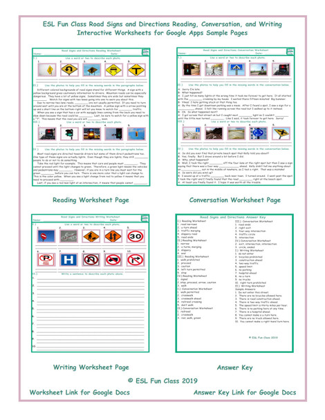 Road Signs and Directions Read-Converse-Write Interactive Worksheets for Google Apps LINKS