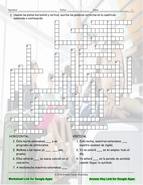 Future Continuous Tense Interactive Spanish Crossword-Google Apps