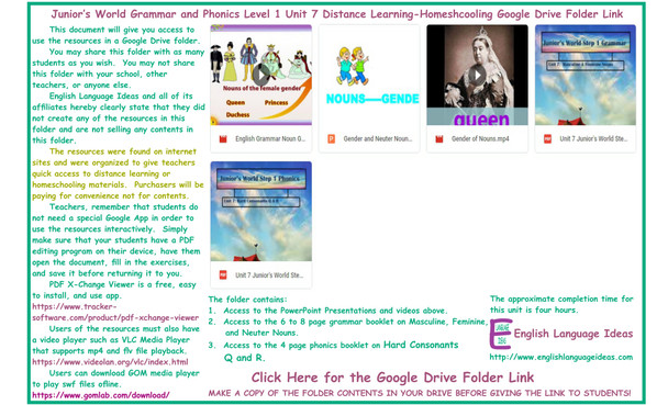Masculine, Feminine, Neuter Nouns and Phonics Distance Learning-Homeschooling Bundle-Google Drive Link