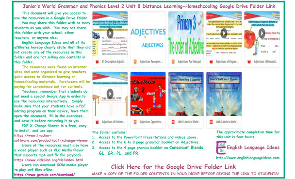 Adjectives and Phonics Distance Learning-Homeschooling Bundle-Google Drive Link