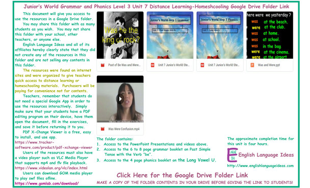Past Simple Be and Phonics Distance Learning-Homeschooling Bundle-Google Drive Link