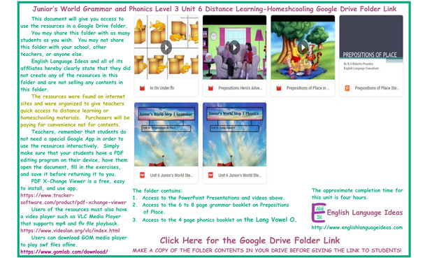 Place Prepositions and Phonics Distance Learning-Homeschooling Bundle-Google Drive Link