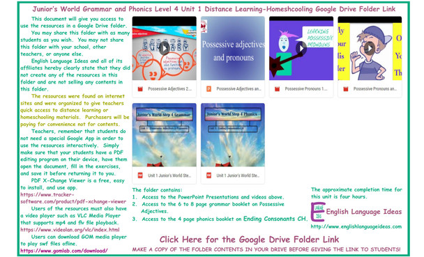 Possession and Phonics Distance Learning-Homeschooling Bundle-Google Drive Link