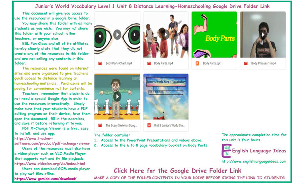Body Parts Distance Learning-Homeschooling Bundle-Google Drive Link
