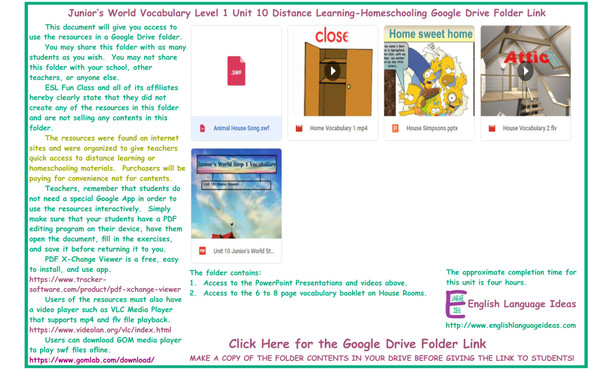 House Rooms Vocabulary Distance Learning-Homeschooling Bundle-Google Drive Link