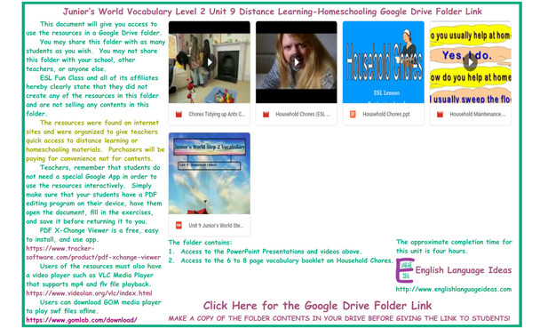Household Chores Distance Learning-Homeschooling Bundle-Google Drive Link