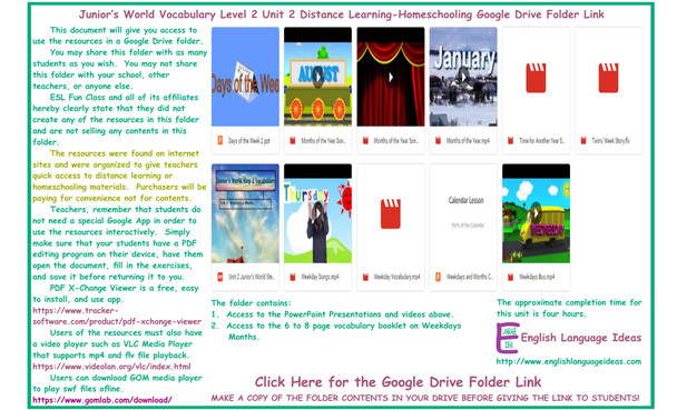 Weekdays Months Distance Learning-Homeschooling Bundle-Google Drive Link
