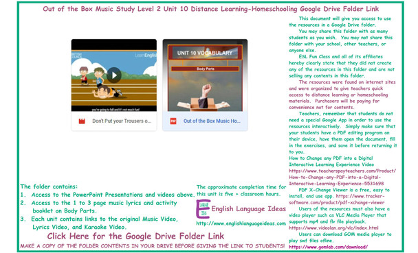 Body Parts Music Distance Learning-Homeschool Bundle-Google Drive