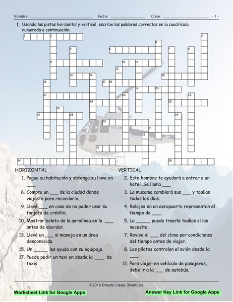 Travel Items and Modes Interactive Spanish Crossword-Google Apps