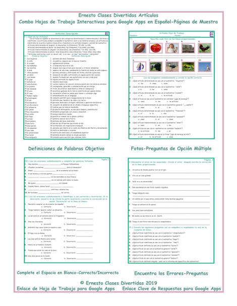 Articles Interactive Spanish Combo Worksheet-Google Apps