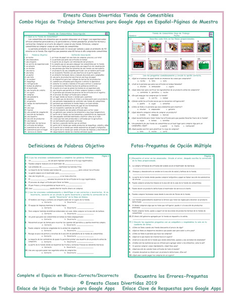Grocery Shopping Interactive Spanish Combo Worksheet-Google Apps