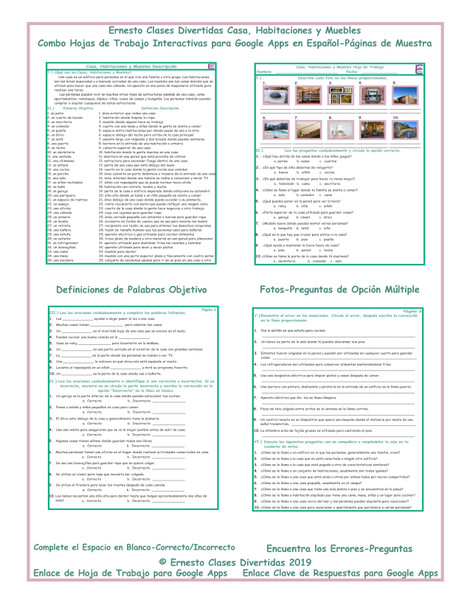 Houses-Rooms-Furniture Interactive Spanish Combo Worksheet-Google Apps