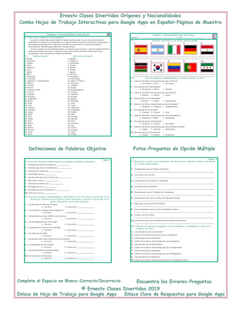 Origin-Nationality Interactive Spanish Combo Worksheet-Google Apps