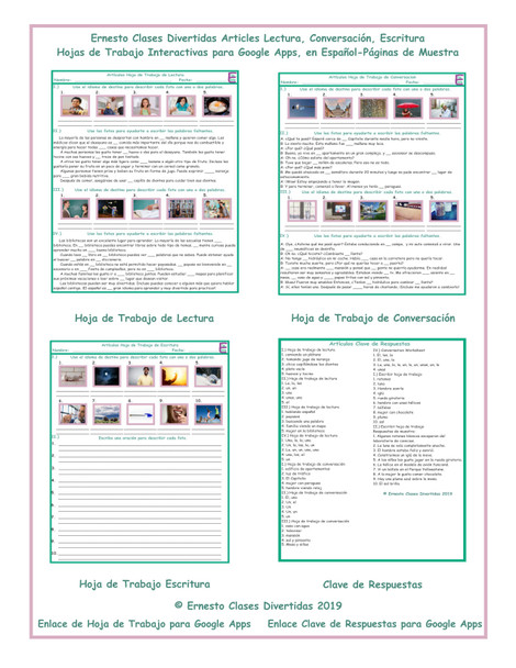 Articles Read-Converse-Write Spanish Interactive Worksheets-Google Apps