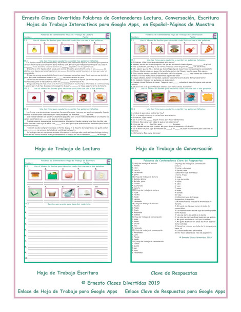 Container Words Read-Converse-Write Spanish Interactive Worksheets-Google Apps