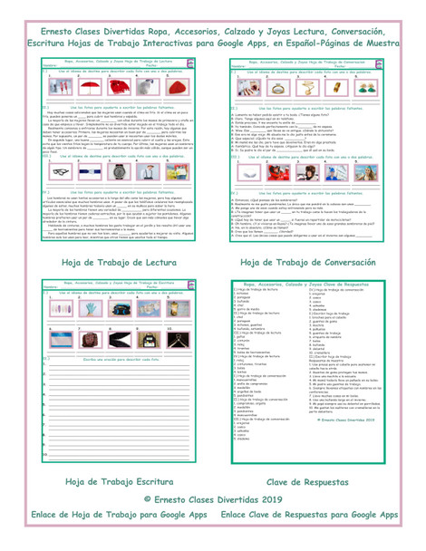 Clothing Accessories Read-Converse-Write Spanish Interactive Worksheets-Google Apps
