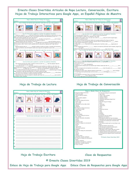 Clothing Items Read-Converse-Write Spanish Interactive Worksheets-Google Apps