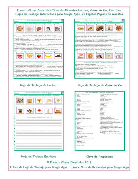 Food Items Read-Converse-Write Spanish Interactive Worksheets-Google Apps