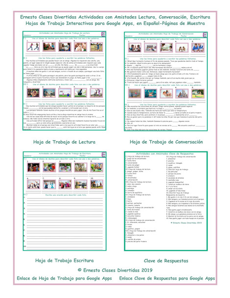 Friendship Activities Read-Converse-Write Spanish Interactive Worksheets-Google Apps