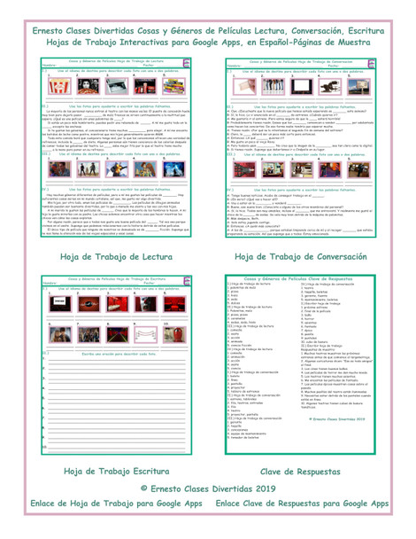 Movies and Genres Read-Converse-Write Spanish Interactive Worksheets-Google Apps